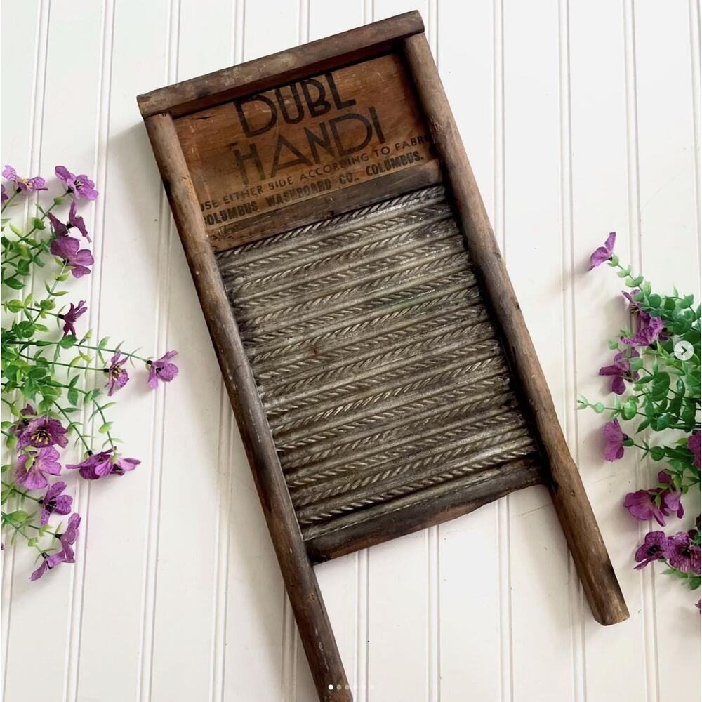 Vintage Primitive Dubl Handi Lingerie Washboard Wood Metal Advertising Tin